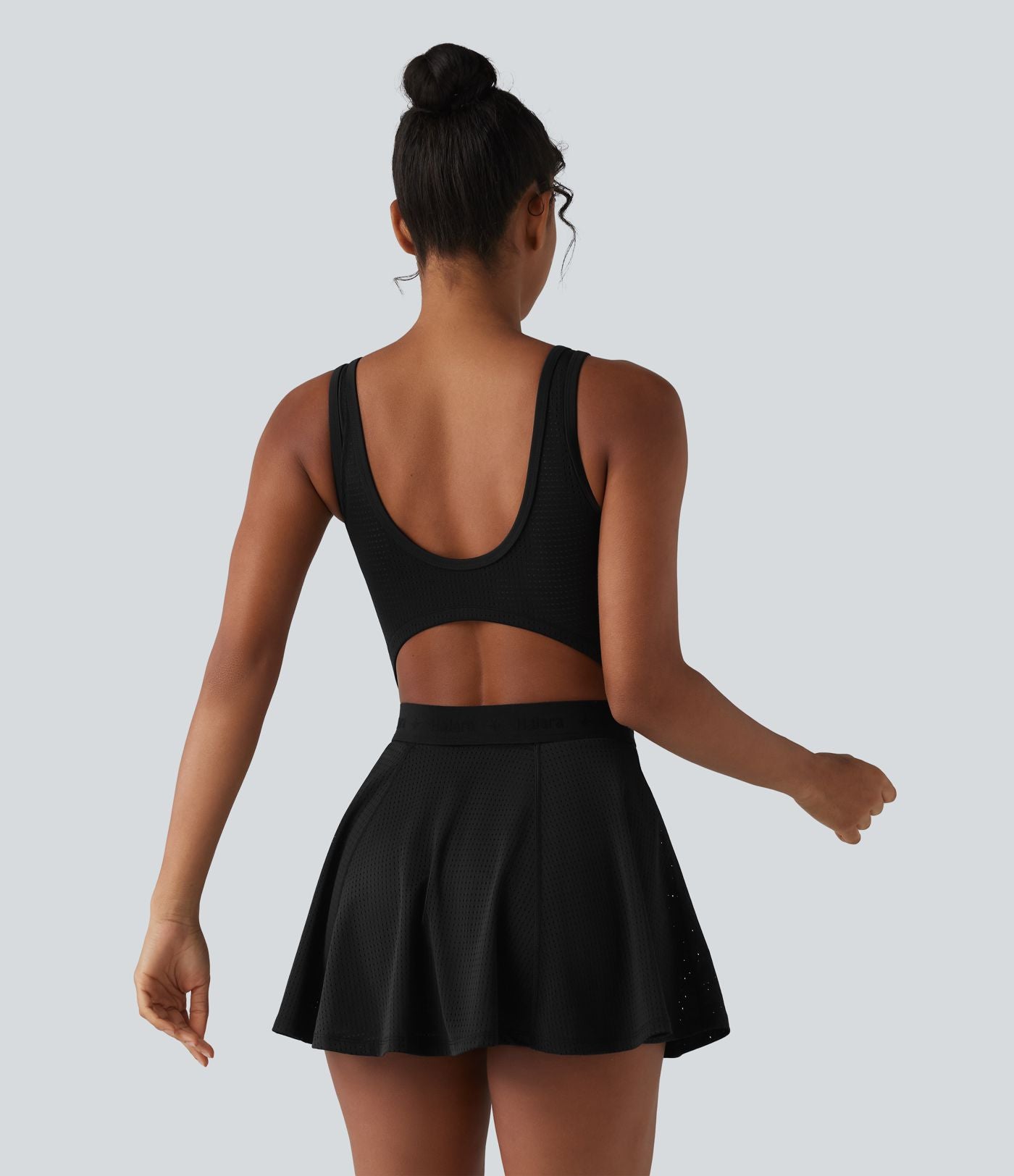 Barboteuse de yoga dos nu sans manches en mesh respirant avec jupe amovible et poches – Easy Peasy