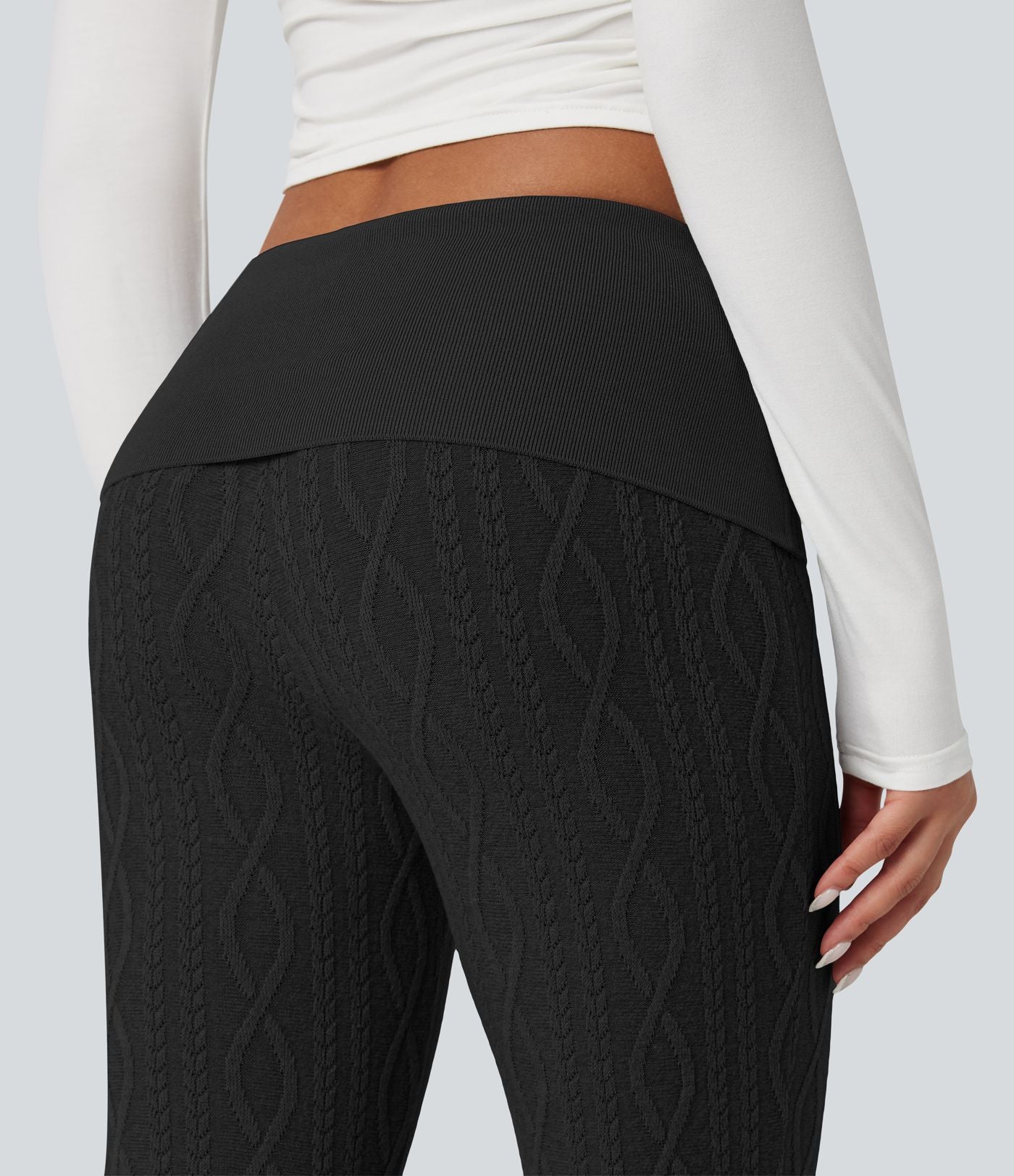 Pantalon décontracté évasé en maille pull taille basse repliable