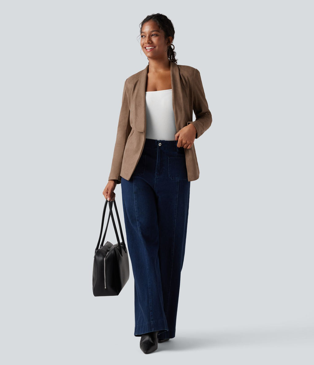 Blazer tailleur daim col châle avec poches