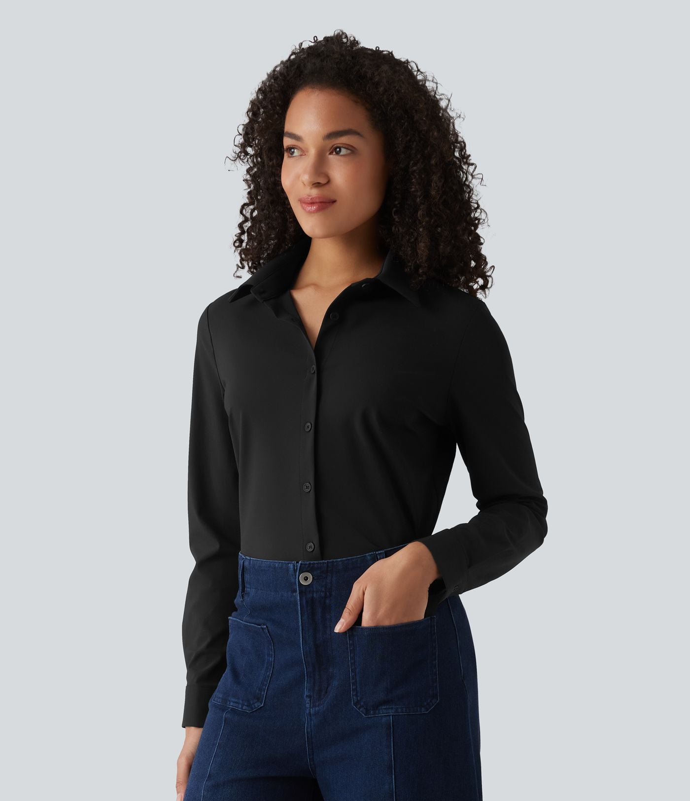 Chemise de travail infroissable à séchage rapide col manches longues