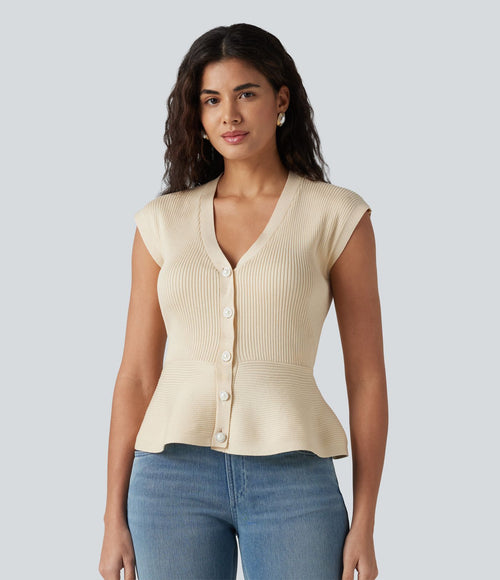 Cardigan péplum col V sans manches