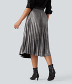 Jupe midi plissée taille haute, effet sparkle
