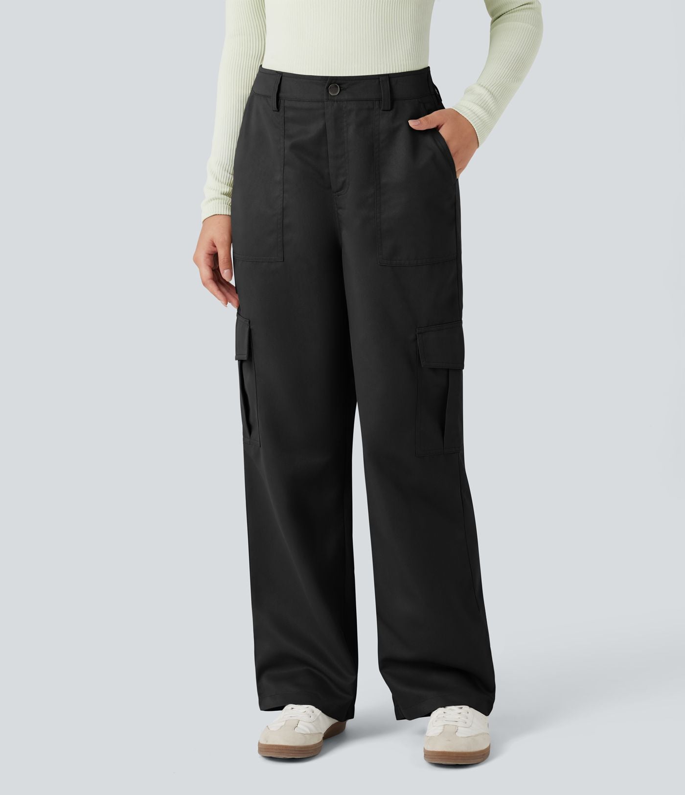 Pantalon coupe droite taille mi-haute avec poches