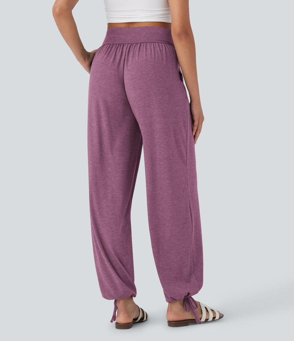 Pantalon de jogging décontracté à taille haute croisée avec poches latérales et cordon de serrage