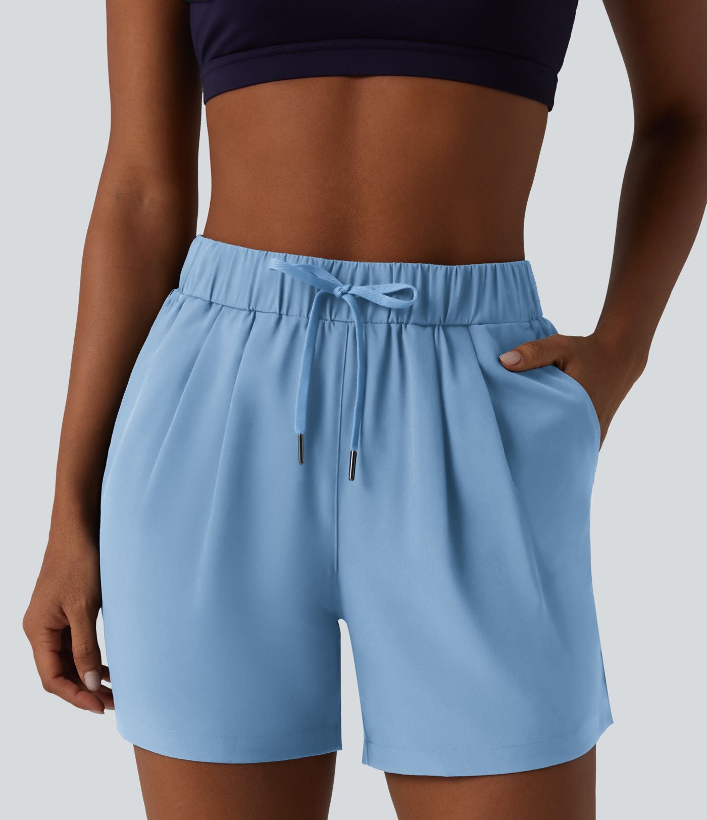 Short de yoga plissé taille haute élastique 12,5 cm avec cordon de serrage et poches