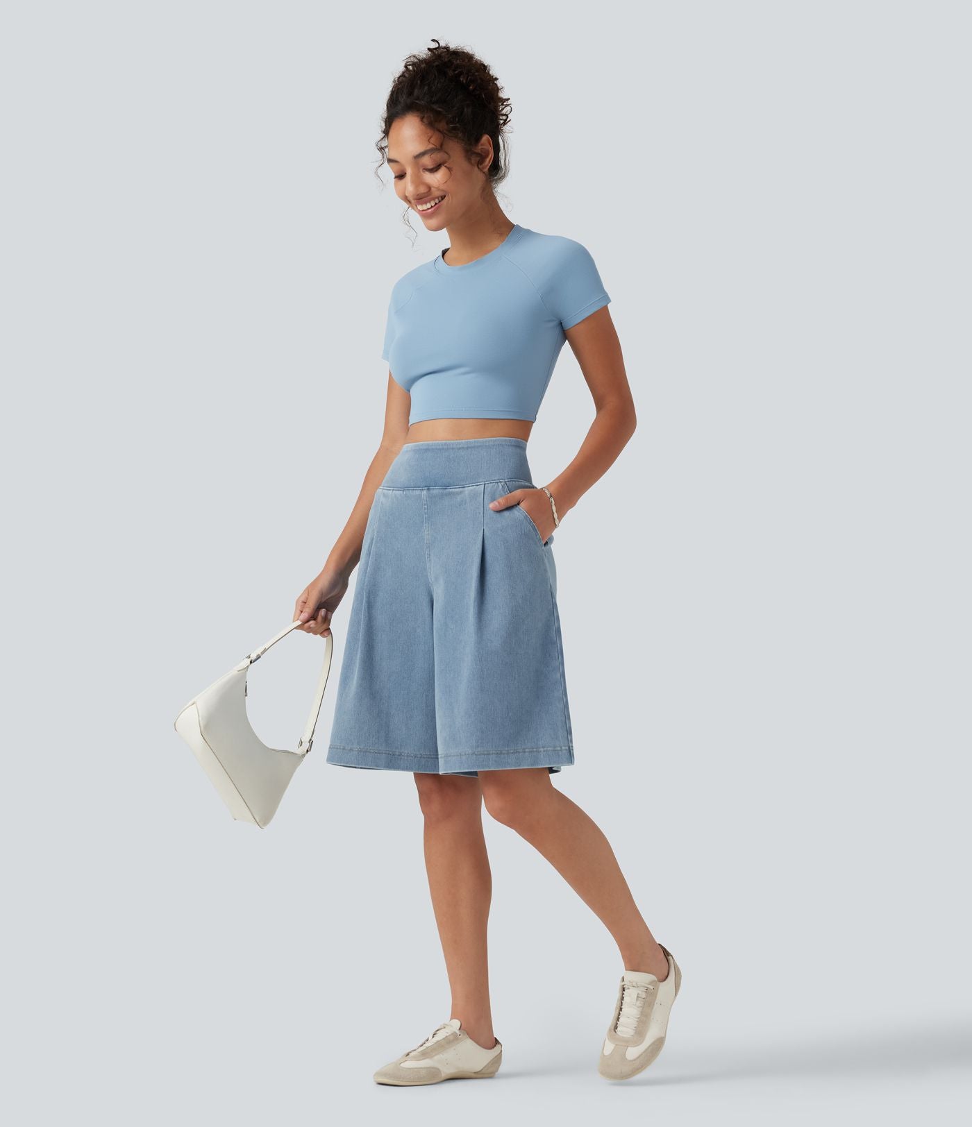 Halara Flex™ Short ample en jean décontracté taille haute 25 cm avec poches