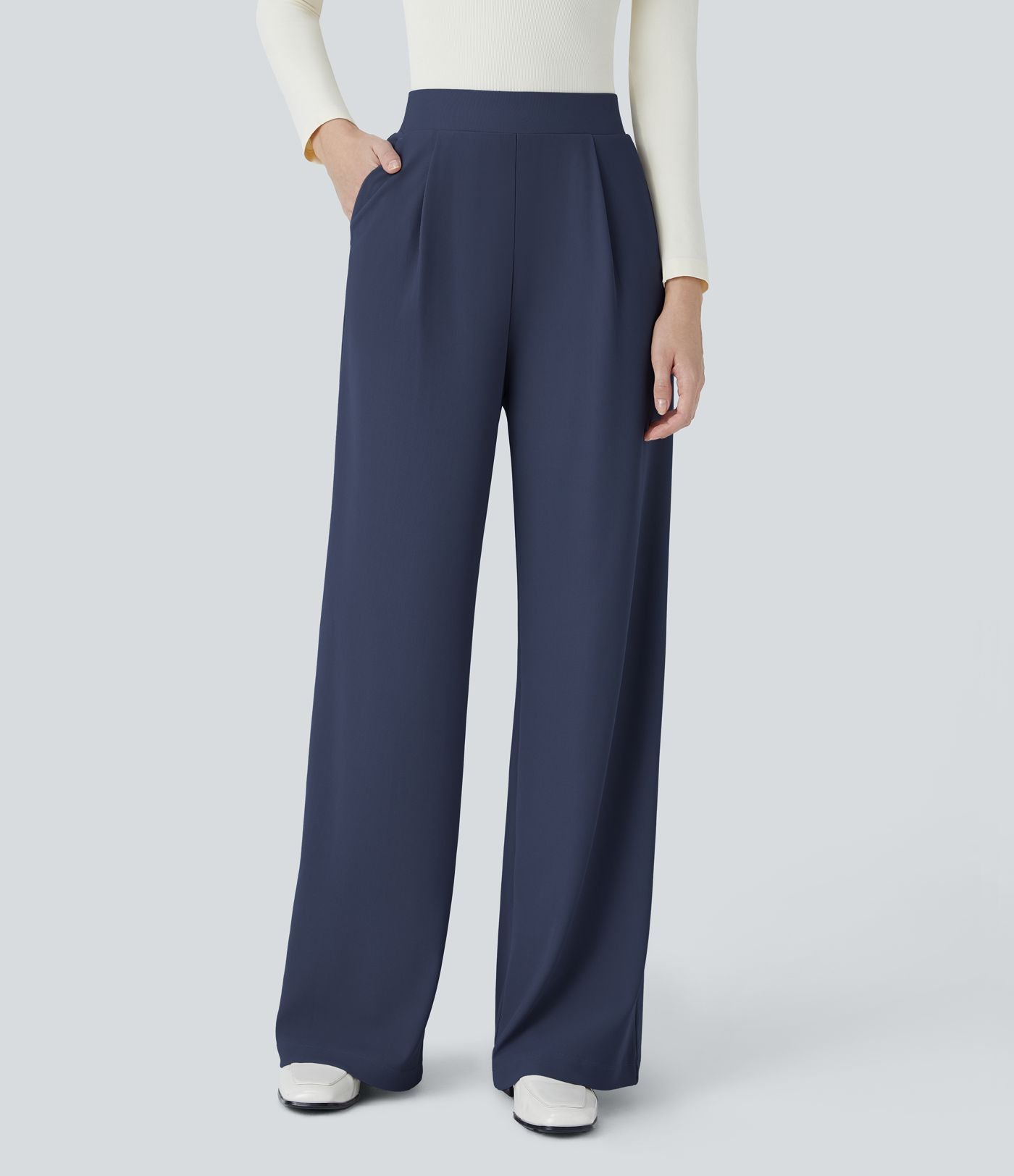 Halara Flex™ Pantalon Tailleur Évasé à Taille Haute Sculptant la Silhouette avec Poches Latérales Micro Waffle