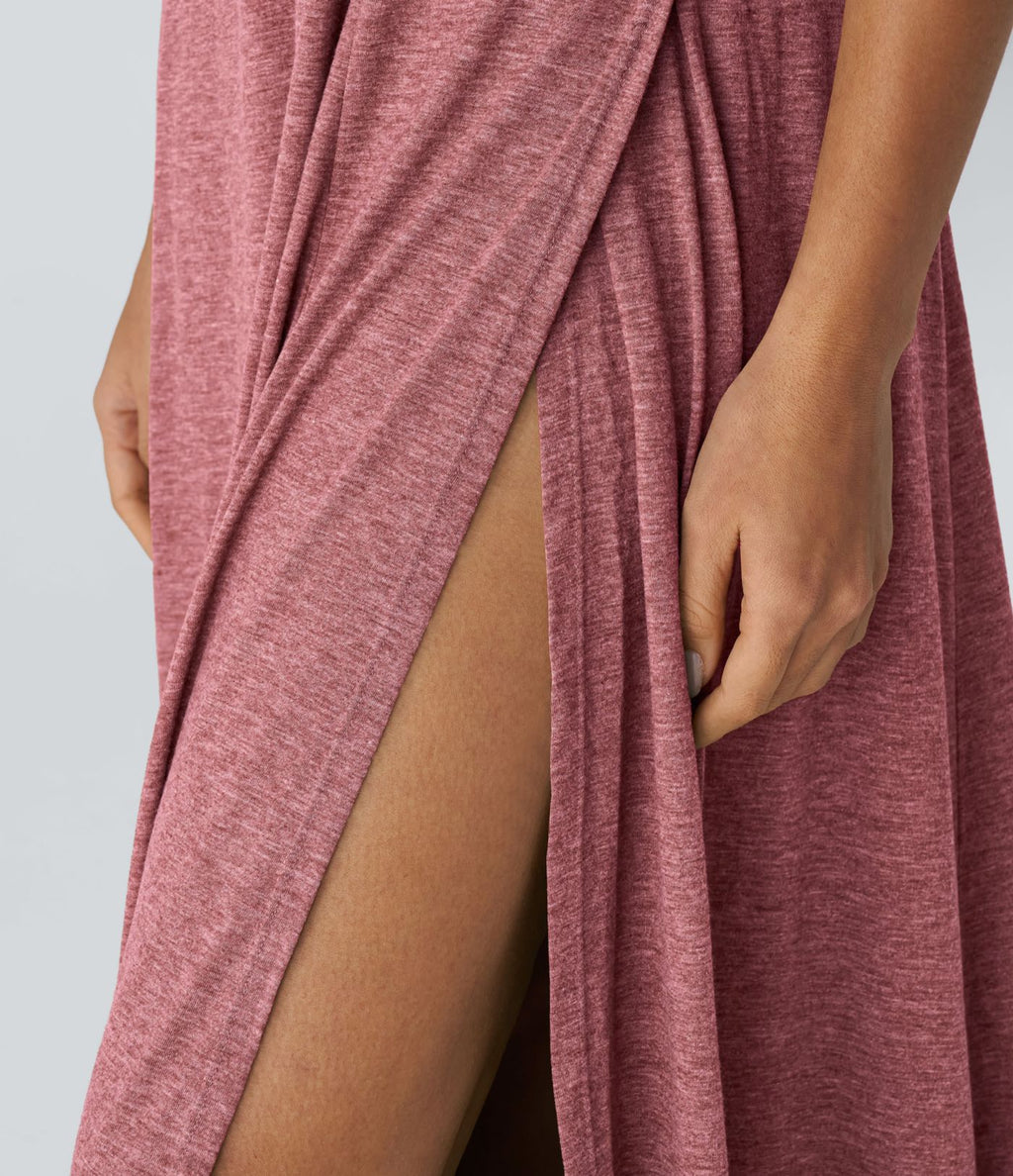 Robe Casual Débardeur Longue Fluide Fendue Dos Nu à Col en U