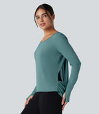 Top de sport yoga SoftlyZero™ Airy mesh contrastant à découpes manches longues avec trous pouces - UPF50+