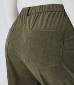 Pantalon décontracté en velours côtelé avec taille mi-haute, boutons et fermeture éclair