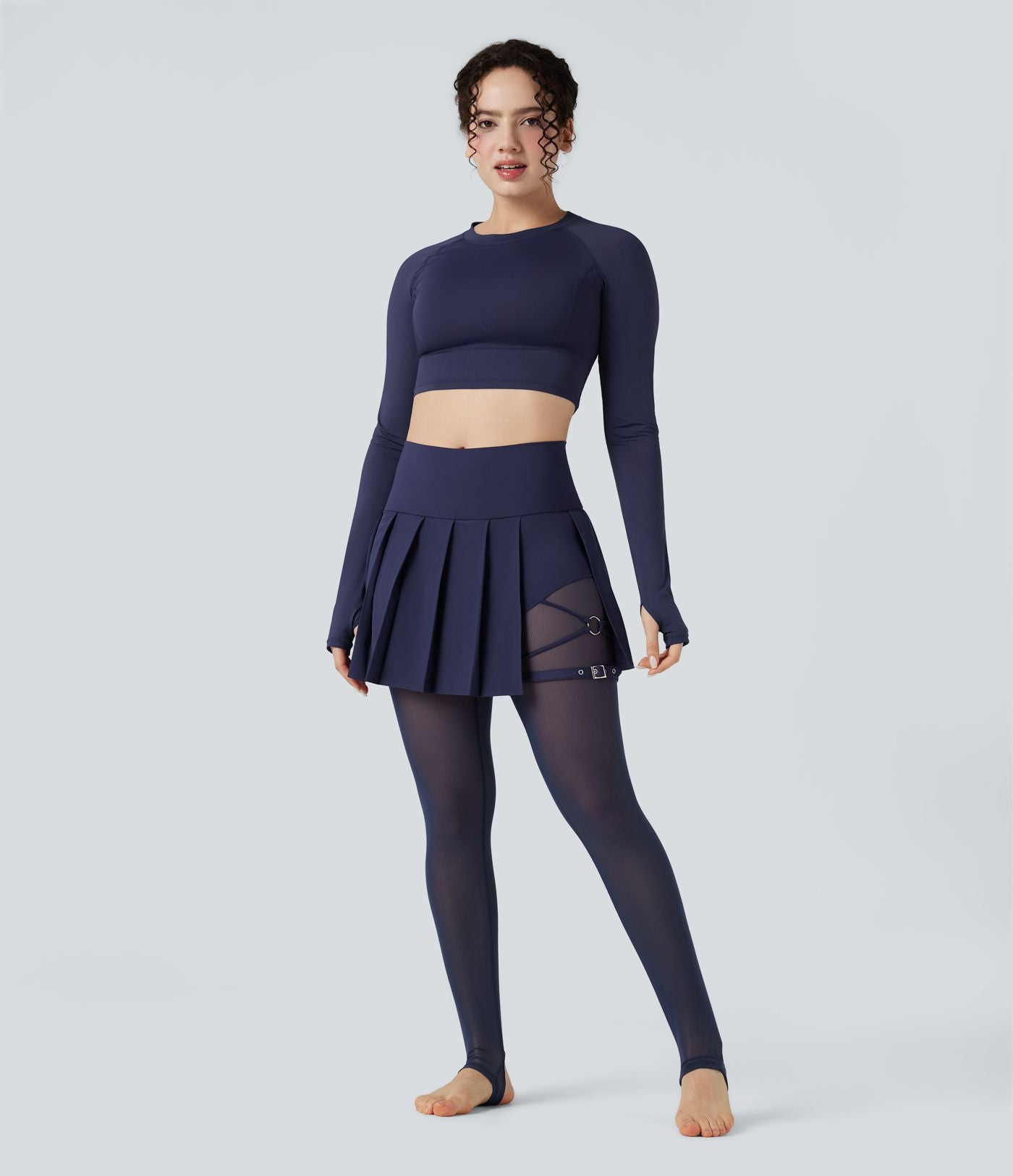 Legging à jupe étrier danse Breezeful™ 2-en-1 taille haute plissé résille contrastante séchage rapide avec poches
