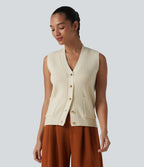 Gilet casual en maille col V boutonné, avec poches