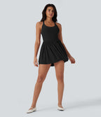 Robe de danse courte 2-en-1 dos nu torsadée résille avec poche latérale