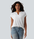 T-shirt décontracté semi-transparent col cranté manches courtes