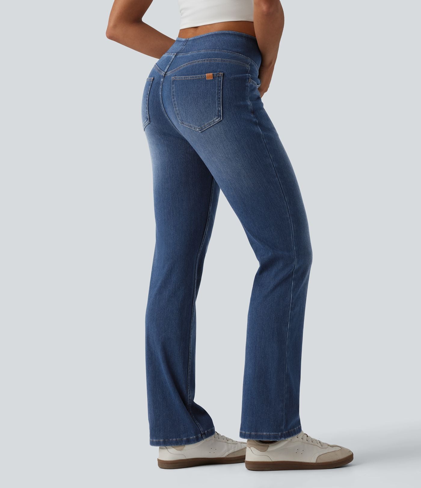 Jean Halara Flex™ Curvy taille haute bootcut délavé décontracté avec poches