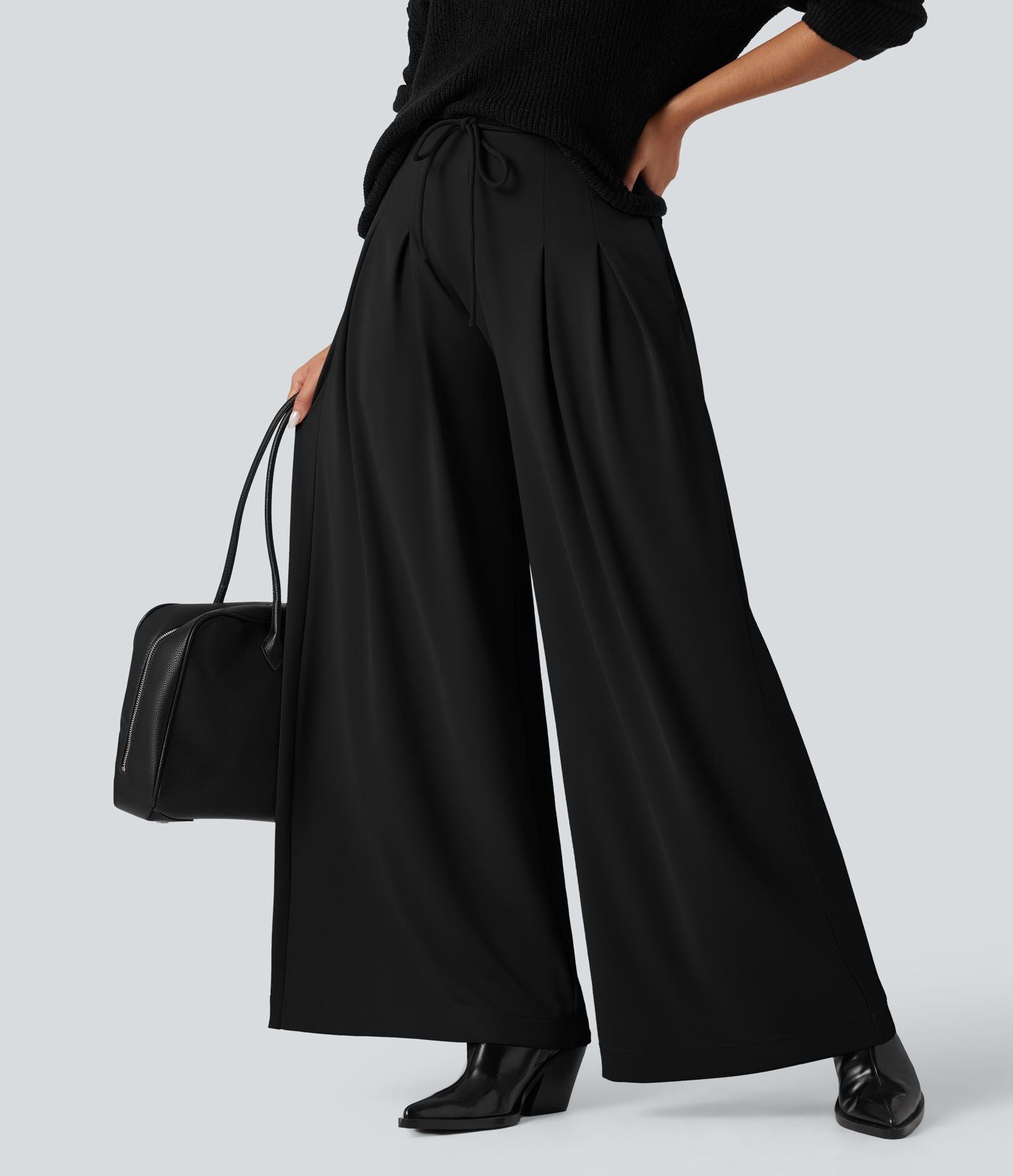 Pantalon tailleur Halara Flex™ large fluide taille haute à nœud en crêpe avec poches