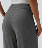 Pantalon casual ample chiné à plis taille haute avec cordon de serrage et poches