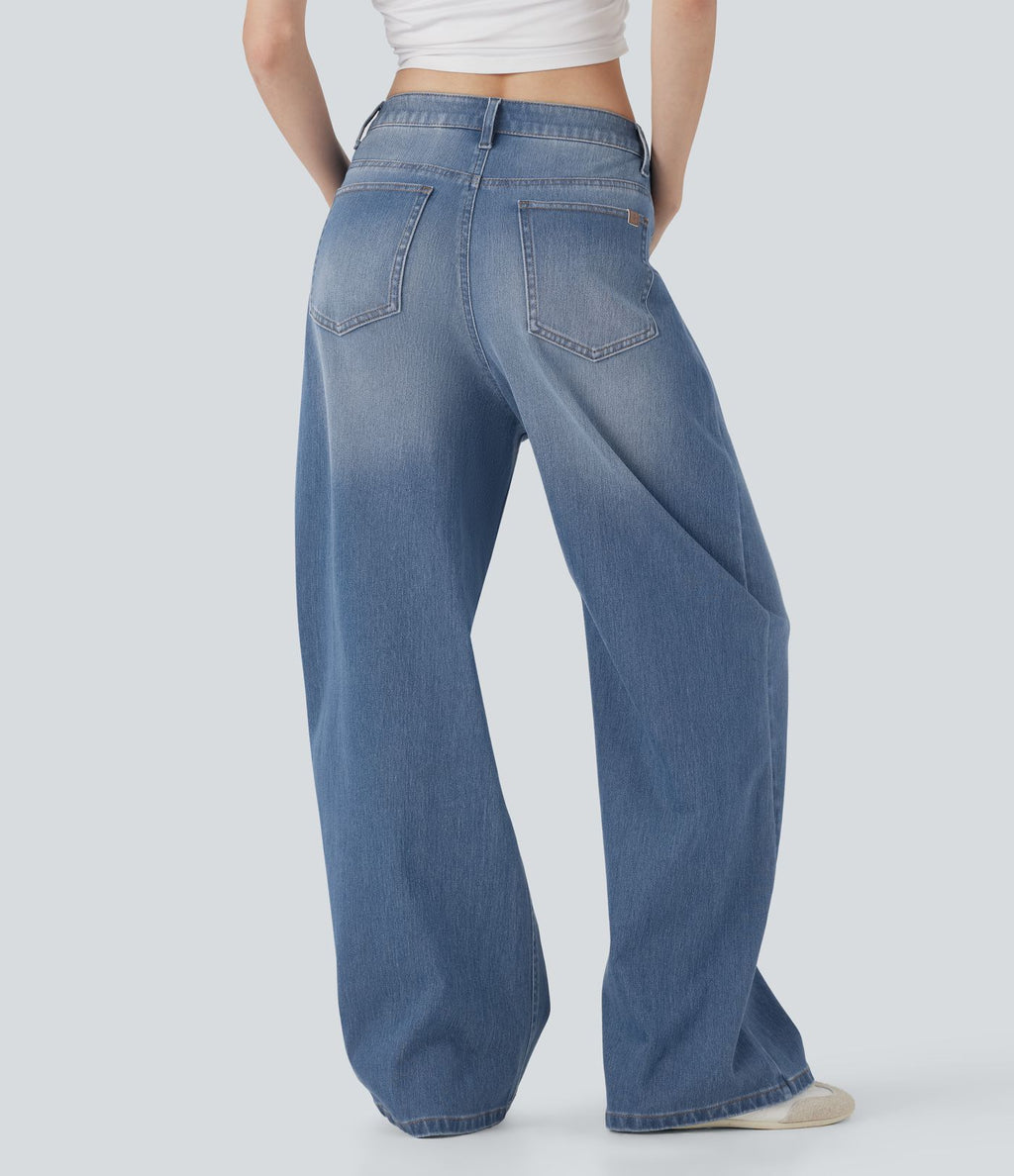 Jean palazzo ample taille mi-haute Halara Flex™ effet délavé avec poches