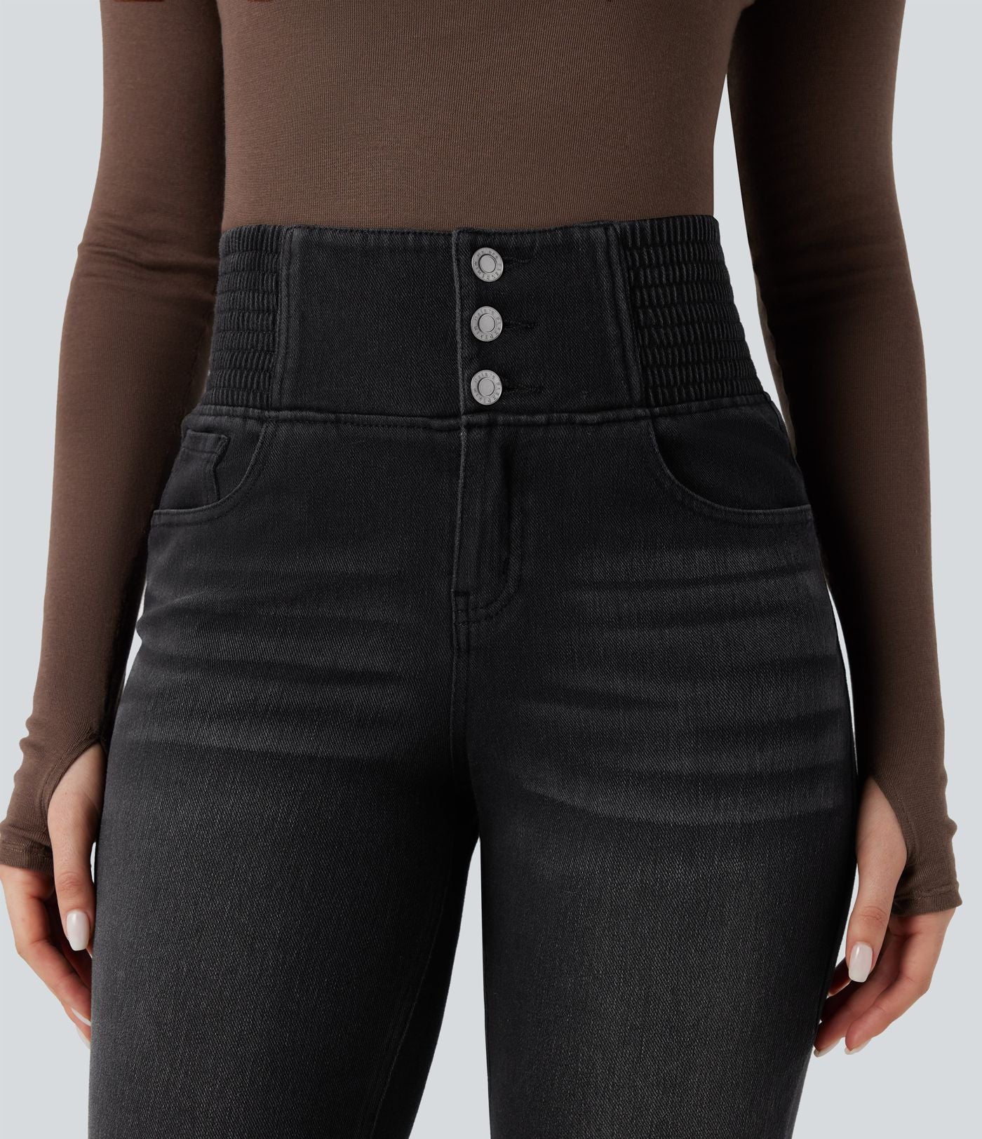 Jean évasé Halara Flex™ taille haute froncé avec poches