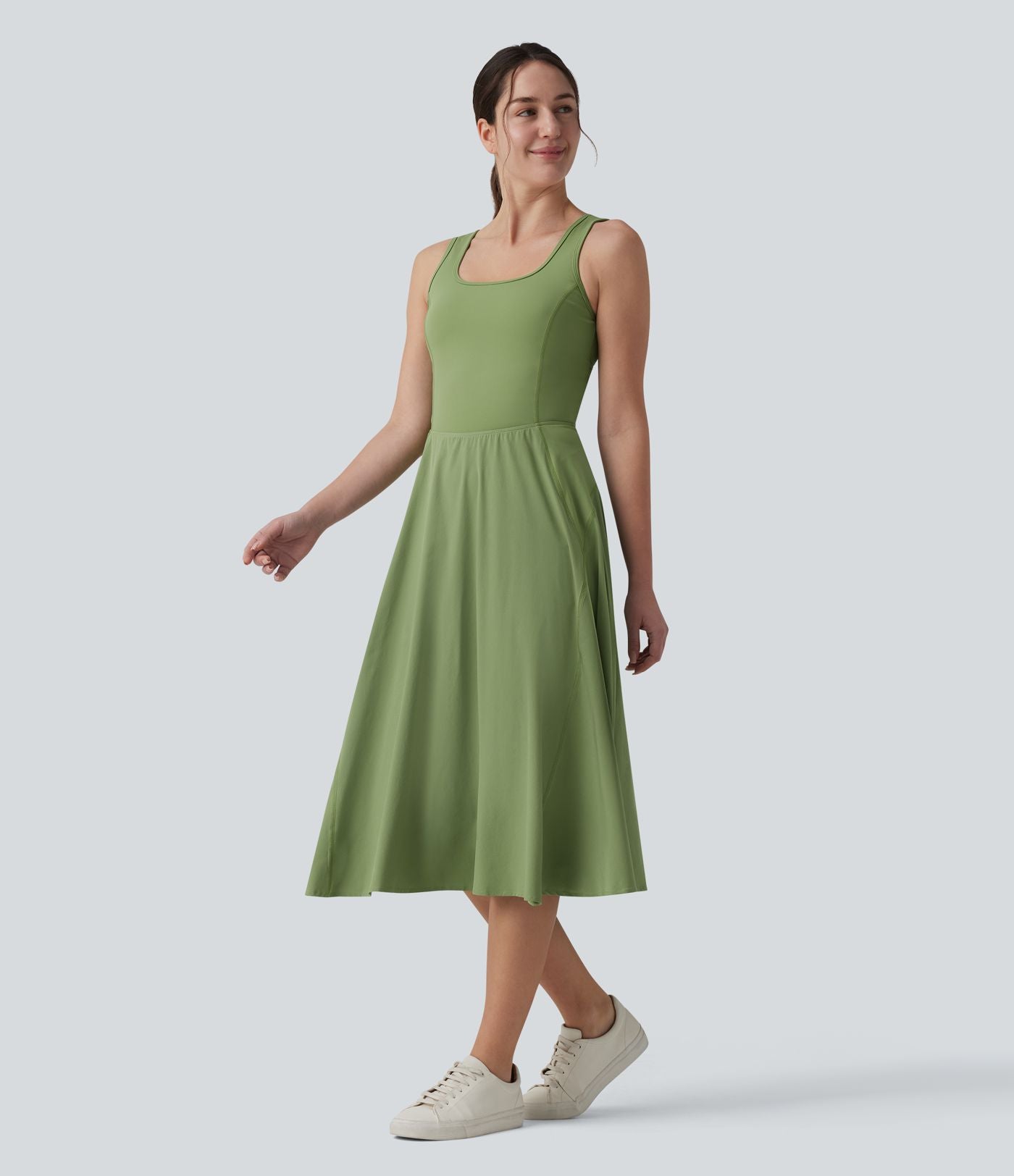 Robe de sport danse mi-longue Breezeful™ col carré dos nu croisé avec brassière intégrée 2-en-1 séchage rapide et poche - Easy Peasy