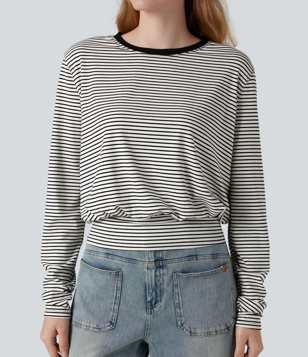 T-shirt rayé col rond manches longues