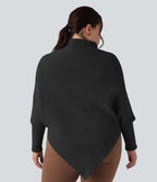 Pull grande taille col montant manches longues à ourlet asymétrique
