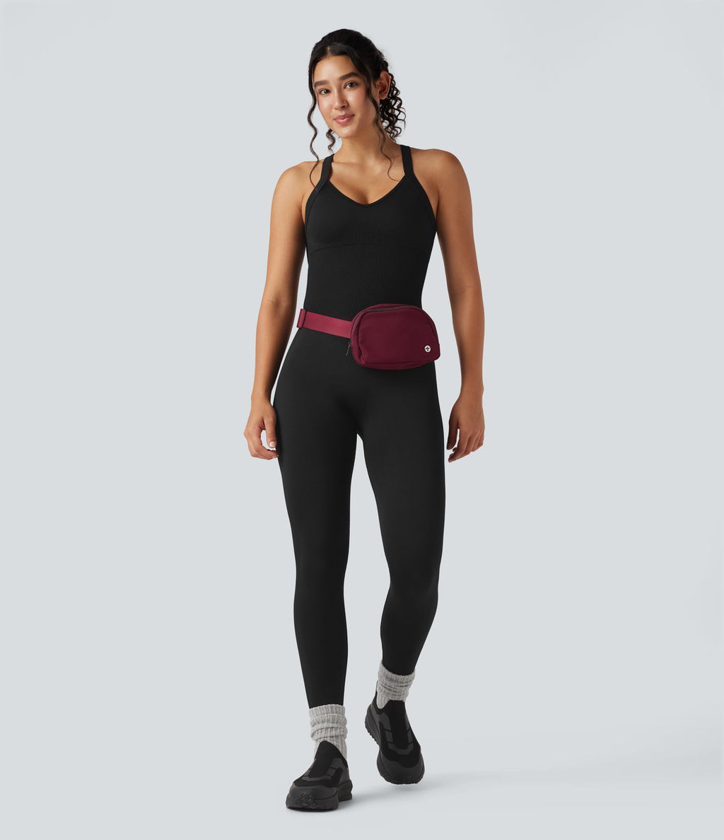 Combinaison d'entraînement ajustée dos nu torsadé sans manches sans couture Seamless Flow