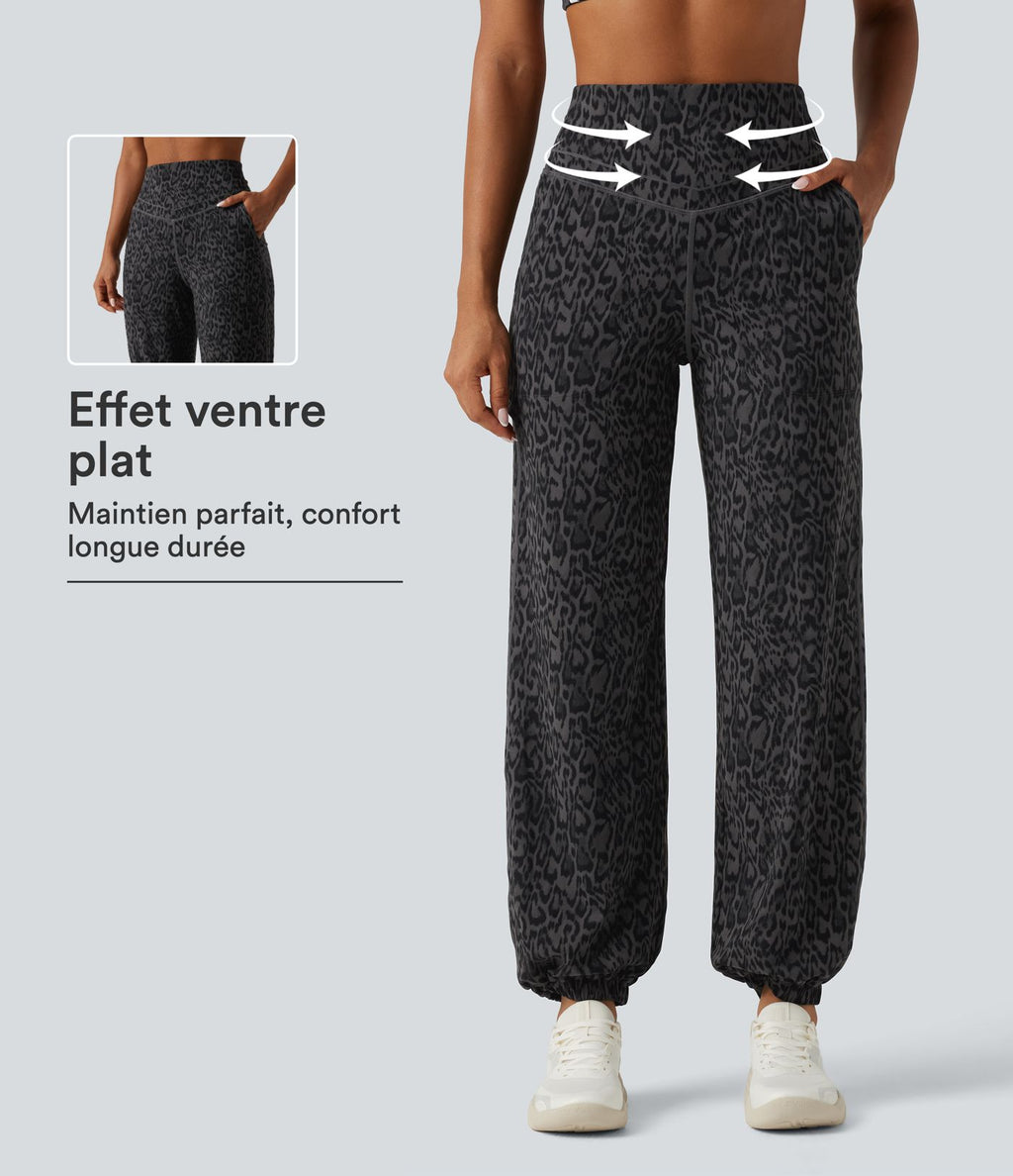Jogging de yoga Halara UltraSculpt™ taille haute gainant imprimé léopard avec poches