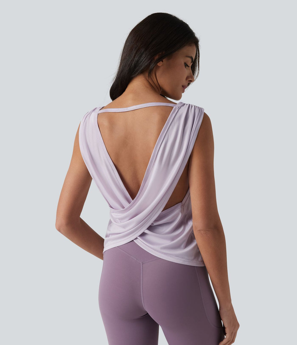 Débardeur de yoga dos nu croisé avec fronces