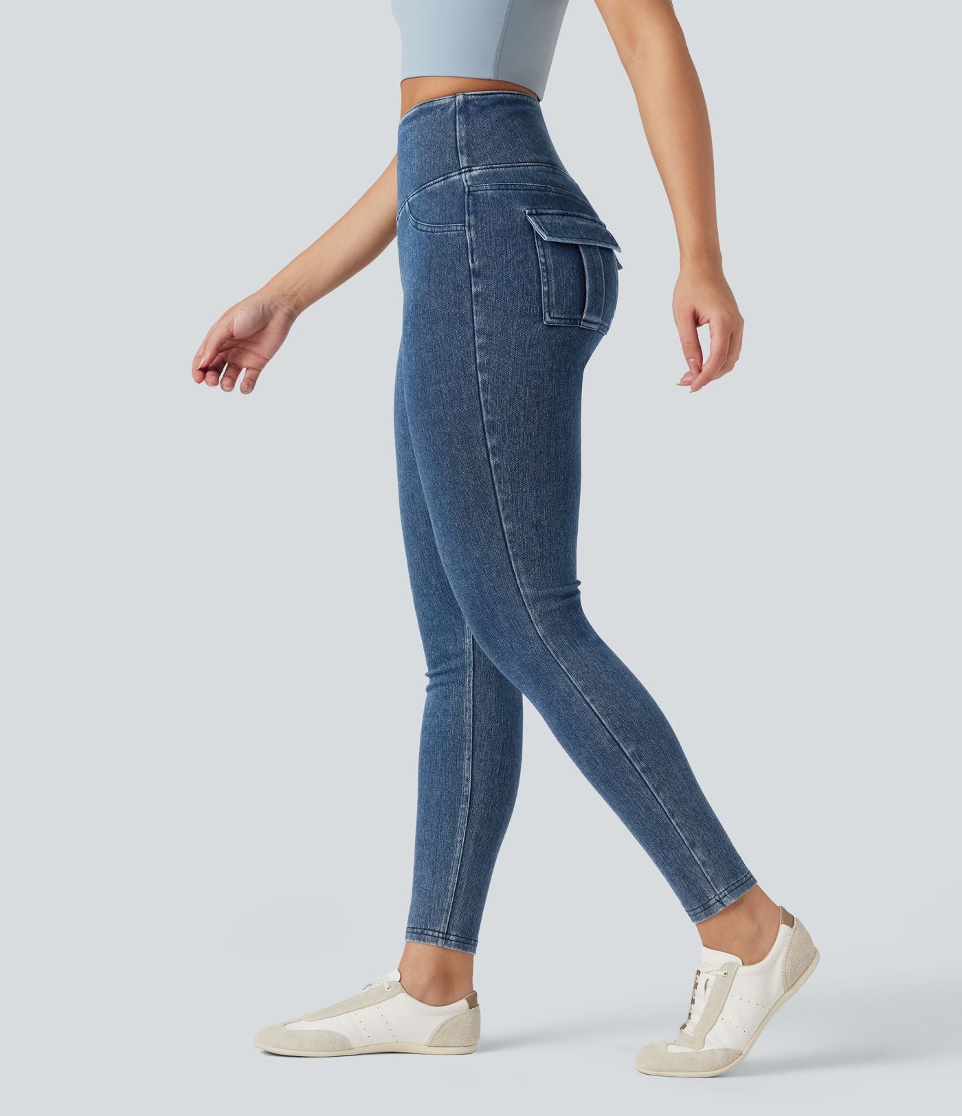 Legging décontracté gainant taille haute effet denim avec poches Halara Flex™