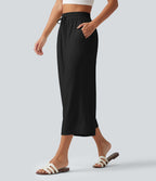 Pantalon large court taille haute en lin mélangé avec cordon de serrage et poches