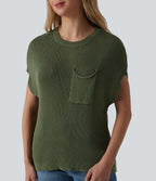 Pull décontracté col rond manches chauve-souris avec poche