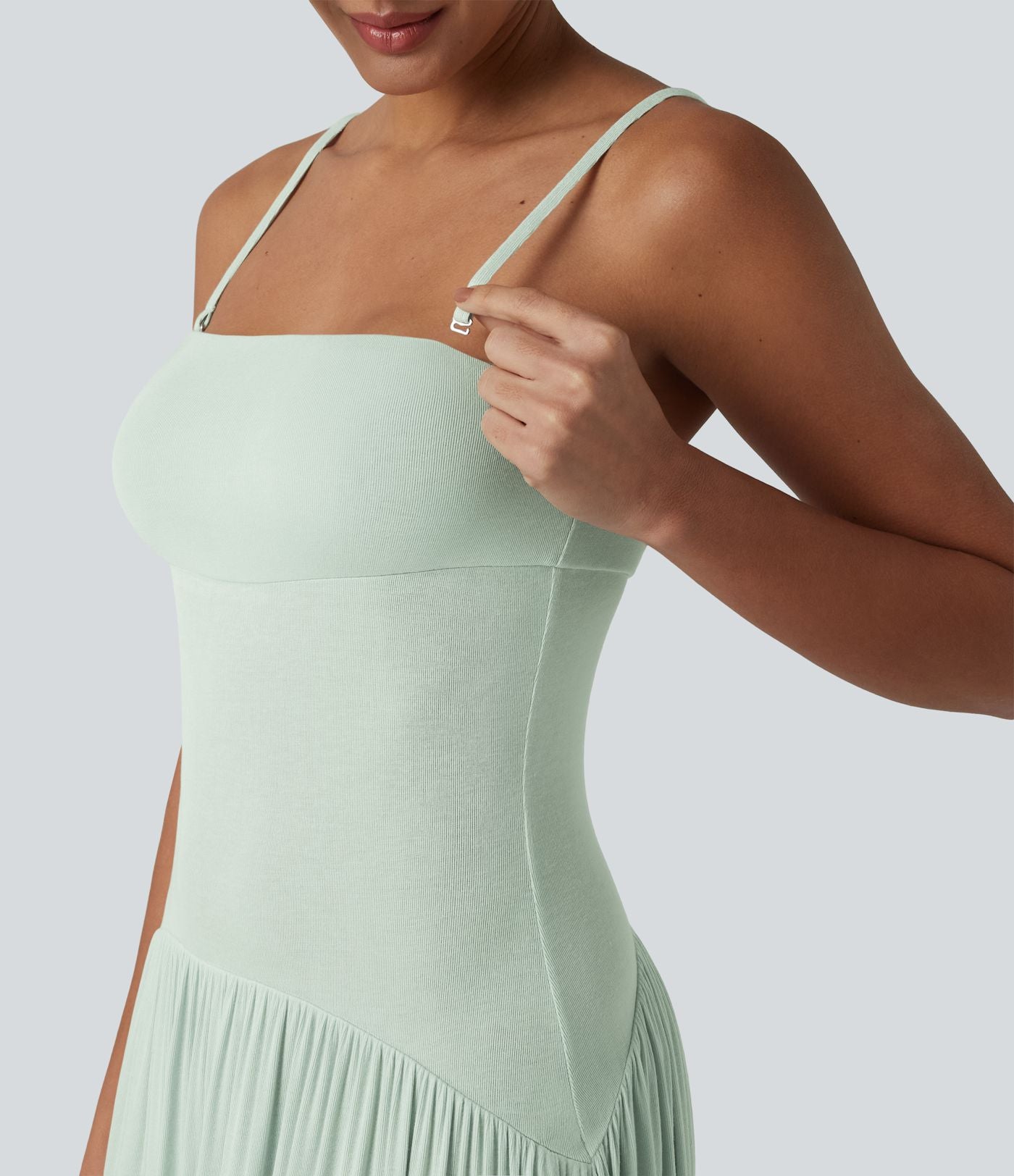 Robe longue fluide côtelée à bretelles fines avec poches