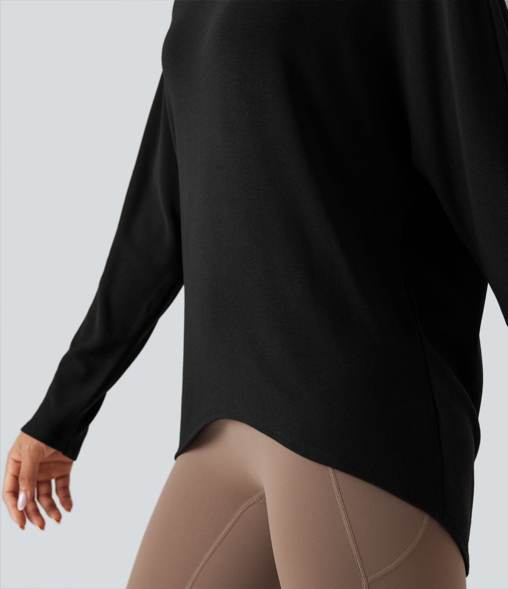 Top thermique oversize col échancré manches longues ourlet asymétrique