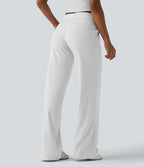 Pantalon décontracté droit à rayures taille basse repliable avec cordon de serrage et poches