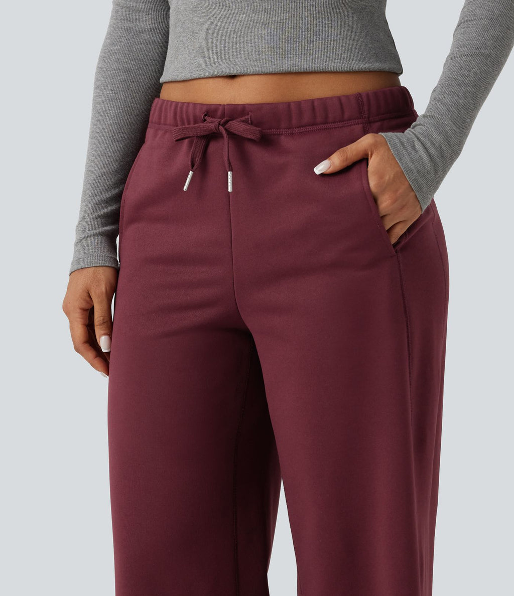Pantalon de sport coupe droite en polaire, taille basse, cordon de serrage, à poches
