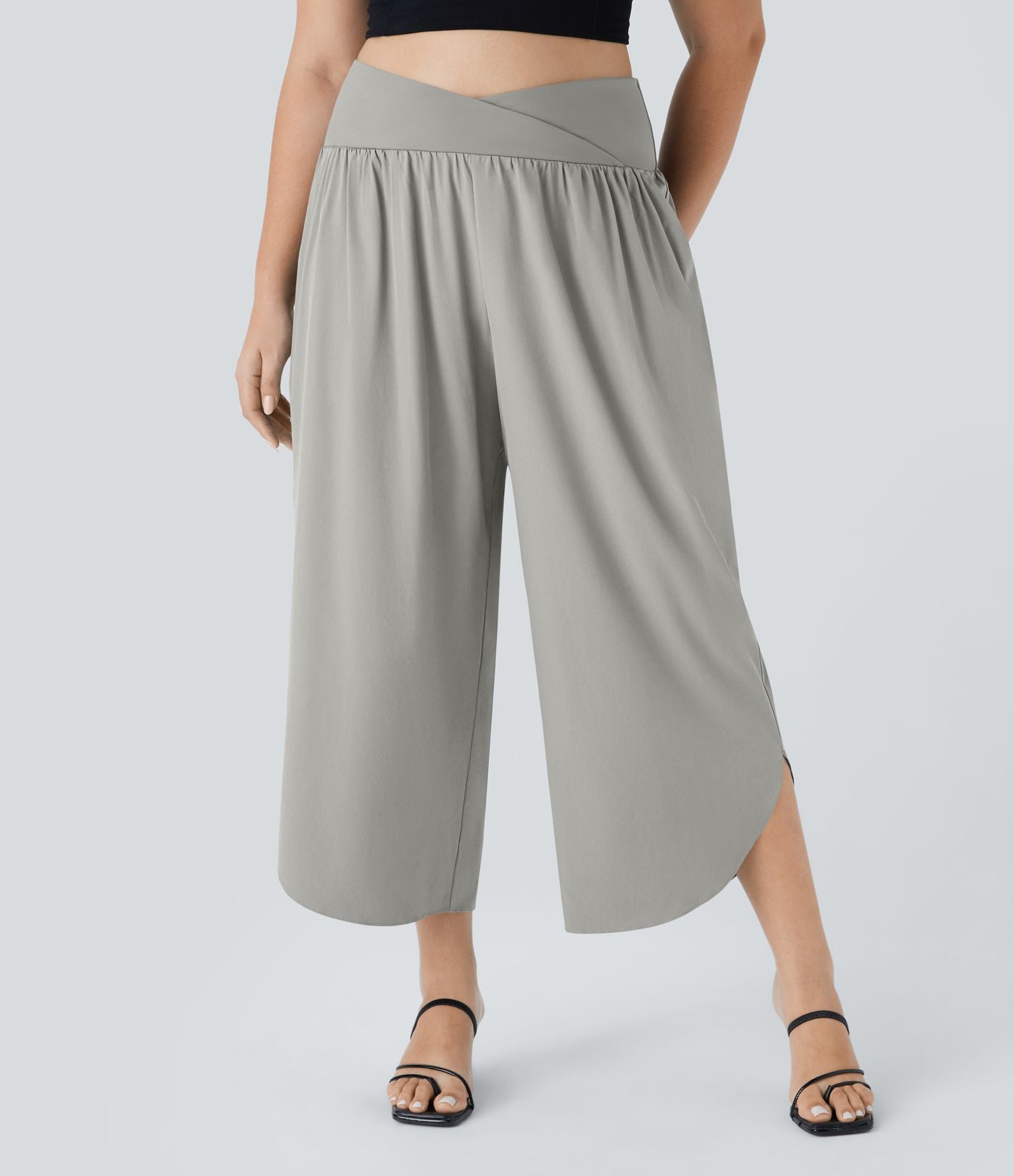 Breezeful™ Pantalon de Vacances Grande Taille Taille Haute avec Découpe Croisée Plissé Poche Latérale Fente et Séchage Rapide