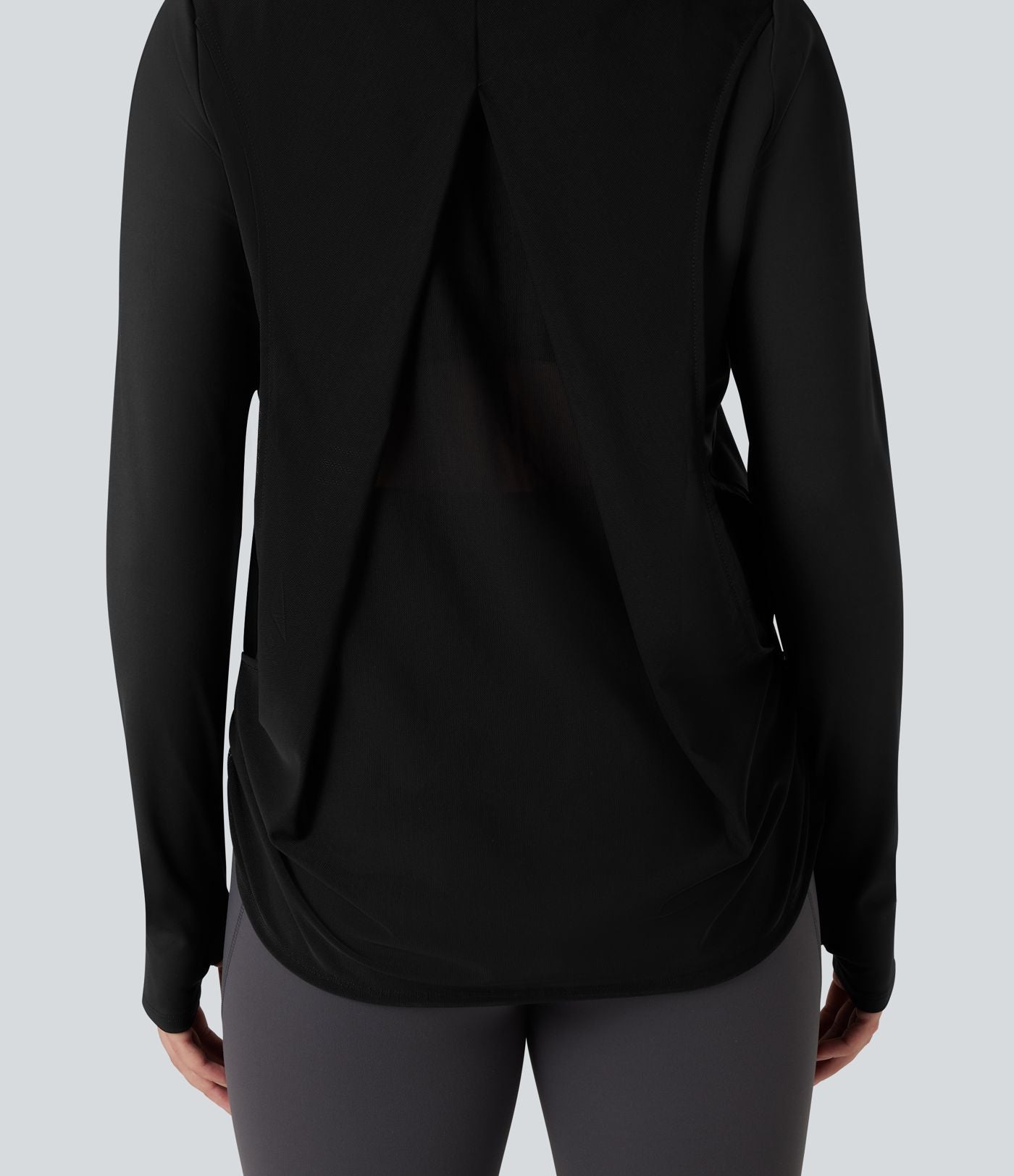 Top de sport yoga SoftlyZero™ Airy mesh contrastant à découpes manches longues avec trous pouces - UPF50+