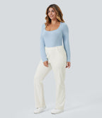 Jean décontracté Halara Flex™ grande taille, taille haute, multiples poches, jambes droites, effet délavé, en maille extensible