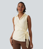 Chemise de travail sans manches col V cache-cœur avec lien latéral