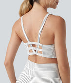 Brassière de sport yoga soutien léger col U découpes à rayures bonnets E-G