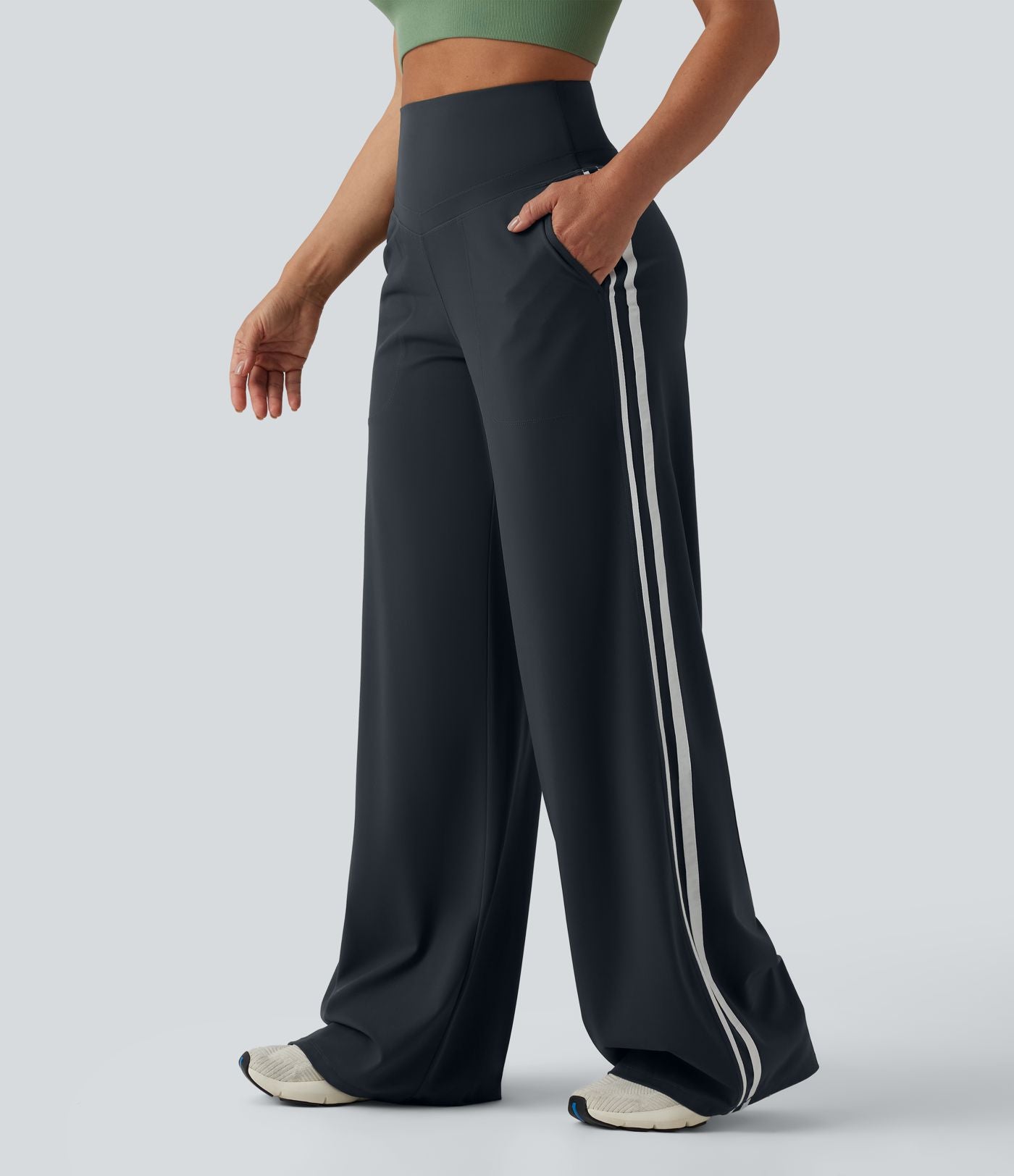 Pantalon ample yoga Halara UltraSculpt™ taille haute gainant à rayures color block avec poches