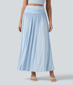 Jupe longue fluide froncée taille haute