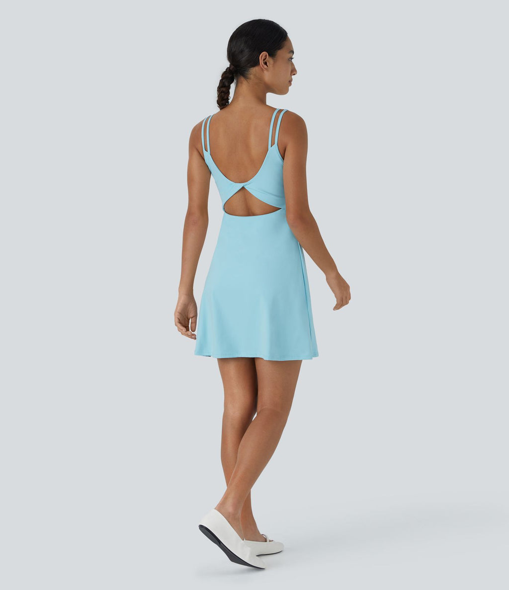 Robe de sport danse 2-pièces SoftlyZero™ Plush double bretelles caraco avec poche A-D