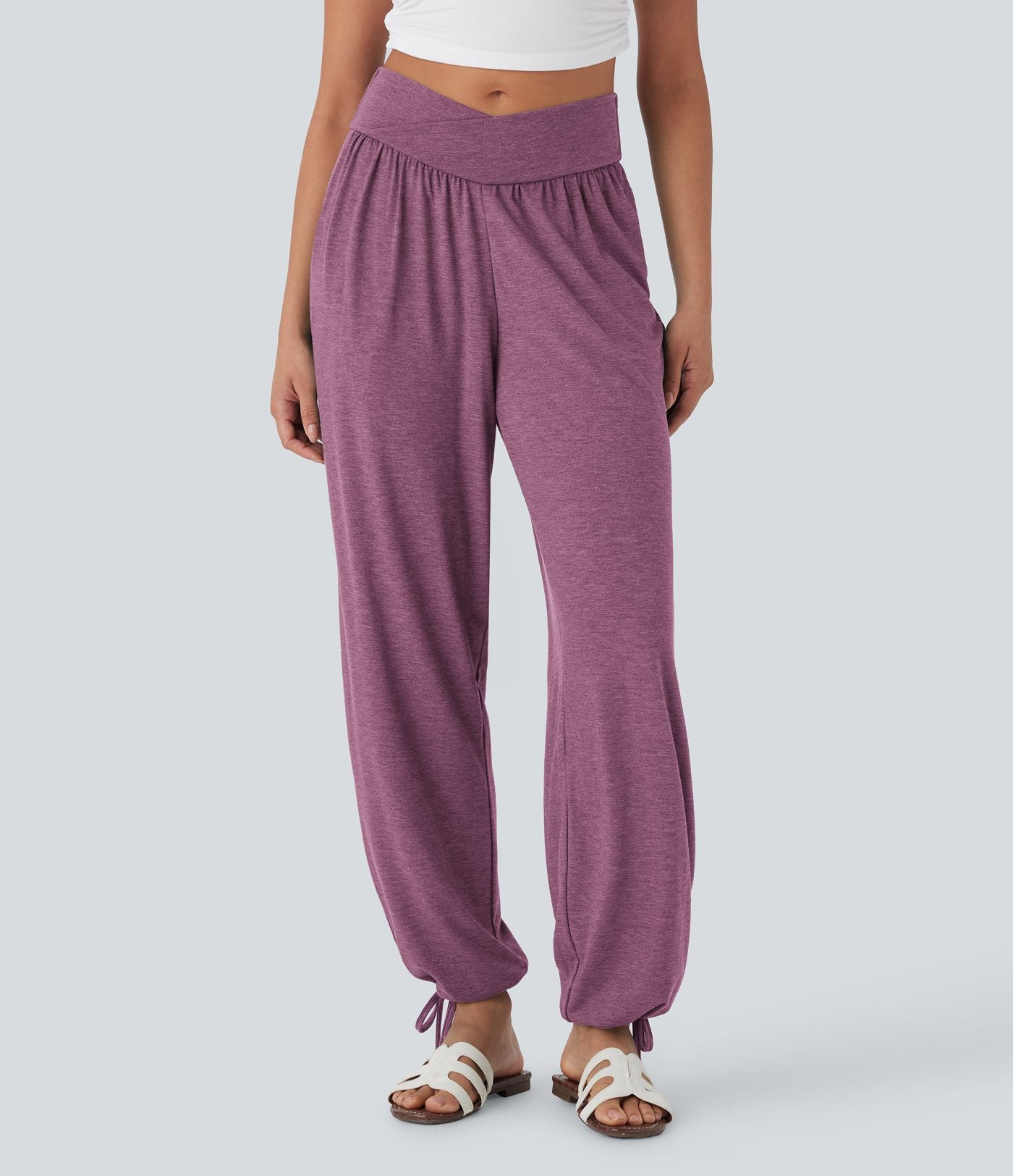 Pantalon de jogging décontracté à taille haute croisée avec poches latérales et cordon de serrage