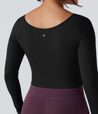 Top de sport yoga SoftlyZero™ Plush col rond ourlet croisé manches longues avec trous pouces