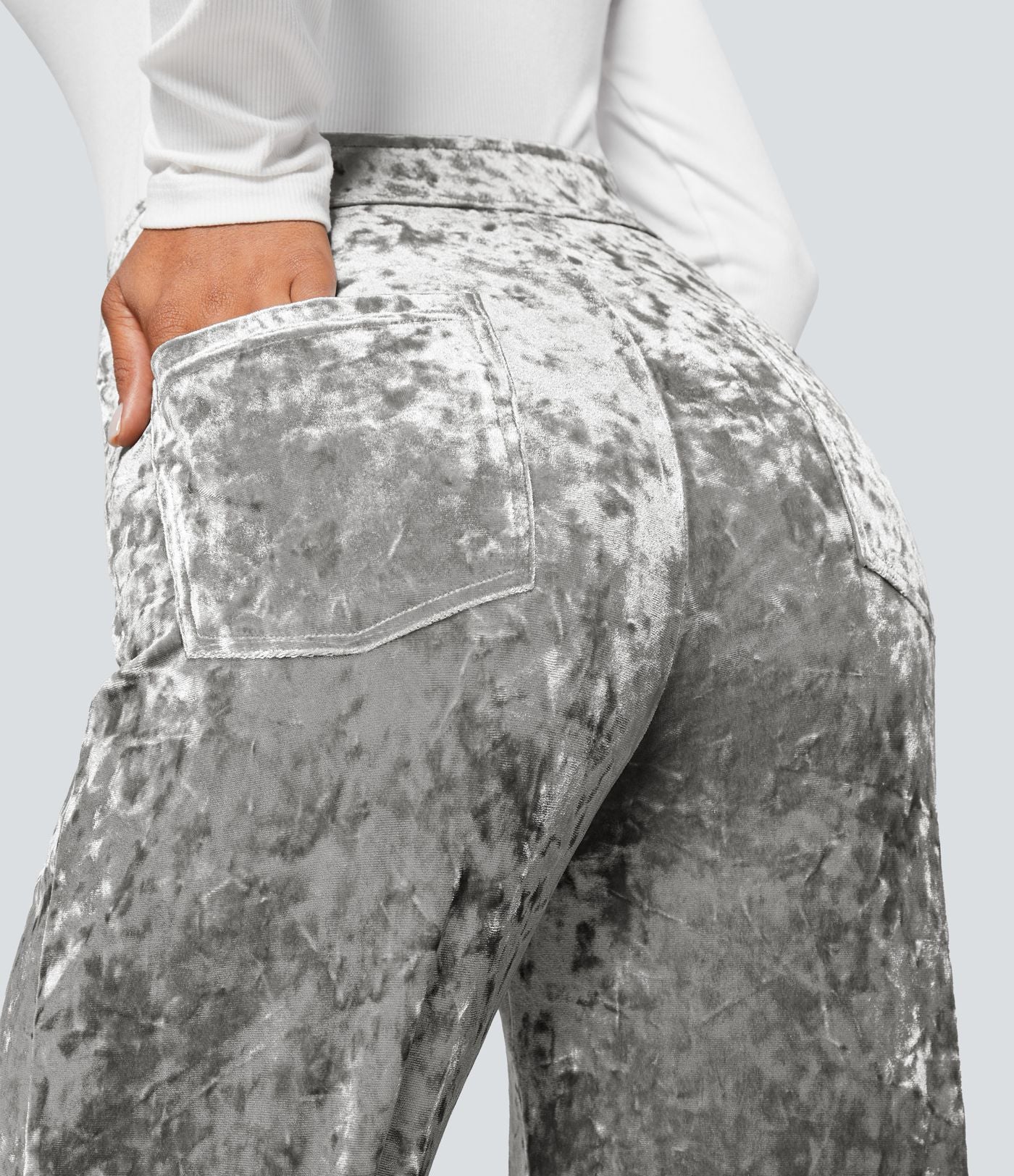 Pantalon en Velours Taille Haute avec Bouton Multipoches Droites