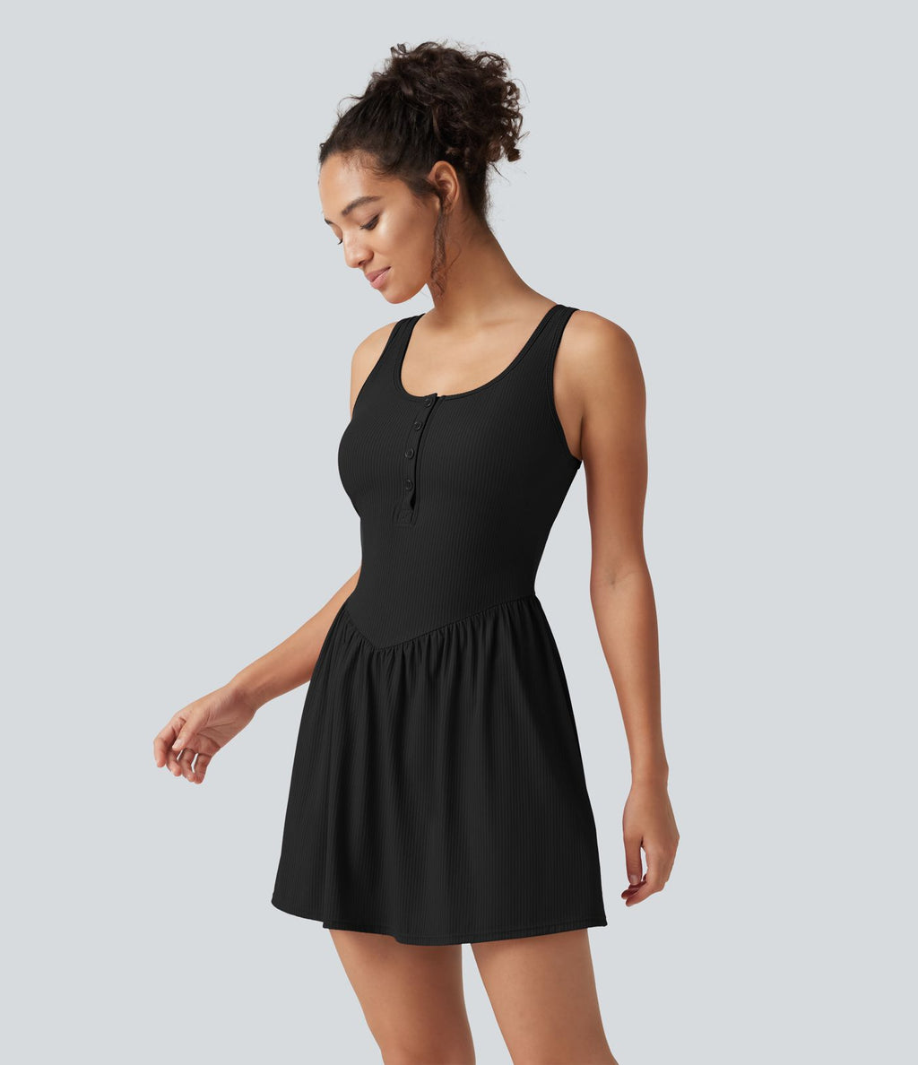 Robe mini de tennis Active Dress côtelée à col tunisien, poches et accès facile Easy Peasy