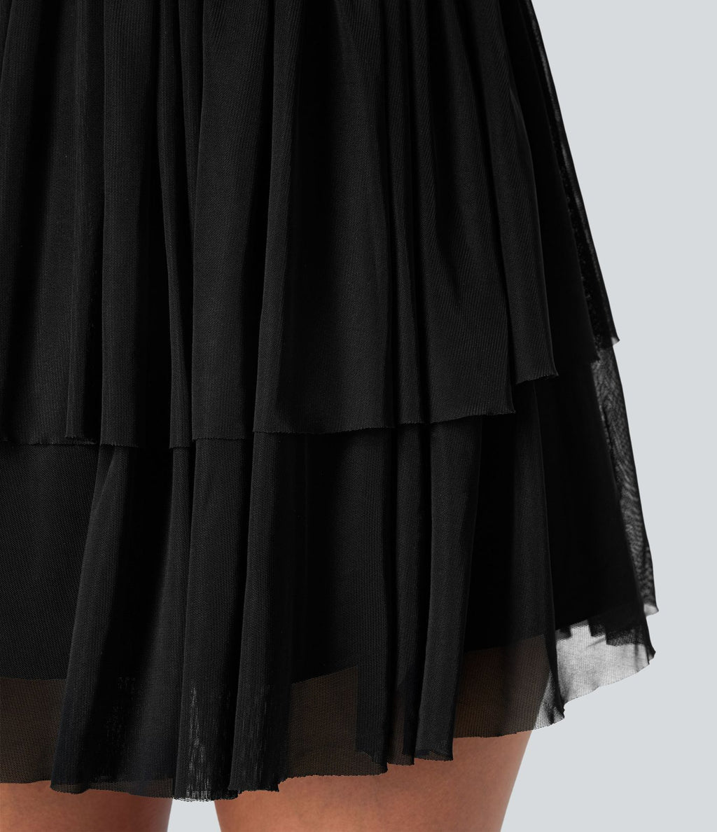 Robe Soirée Mini Superpositions en Maille avec Dos Nu Croisé Lacets