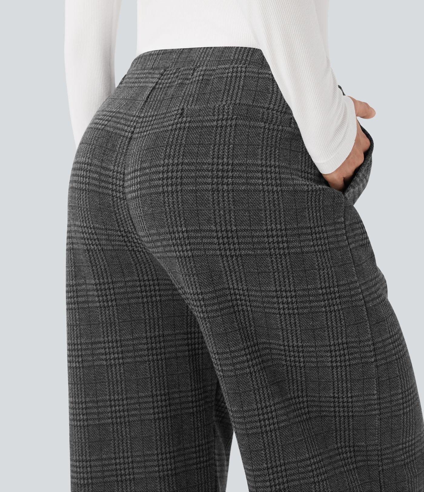 Pantalon tailleur droit Halara Flex™ taille mi-haute à carreaux avec cordon et poches